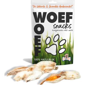 Woef Woef Snacks Hondensnacks Konijnenoren met haar - 2.00 KG - Kauwsnacks - Gedroogd vlees - Konijn - vanaf 3 maanden - Geen toevoegingen