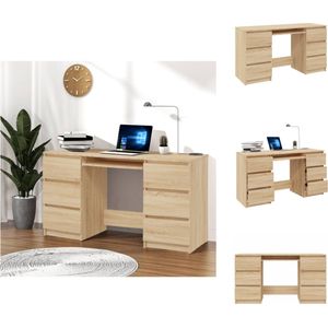 vidaXL Schrijftafel Computerbureau - 140 x 50 x 77 cm - met 6 lades - Sonoma eiken - Bureau