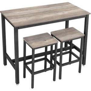 Segenn's Bullward bartafel set - met 2 barkrukken - hoge tafel - Industrieel design - 120 x 60 x 90 cm -  greige zwart