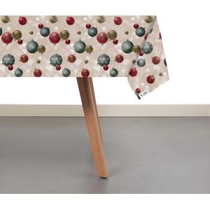 Raved Kerst Tafelzeil - Kerstballen  140 cm x  320 cm - Beige - PVC - Afwasbaar