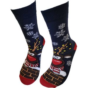 Verjaardag cadeau - Grappige sokken - Rendier schoorsteen sokken - Leuke sokken - Vrolijke sokken – Valentijn Cadeau - Luckyday Socks - Cadeau sokken - Socks waar je Happy van wordt – Maat 37-42