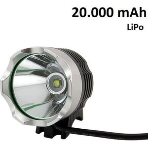 1200 lumen MTB/race LED koplamp CREE T6 USB aansluiting - EXTREEM veel licht -100 meter- met 20.000mAh LiPo Powerbank