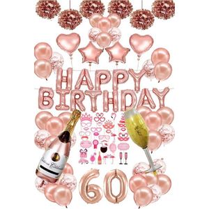 60 jaar feestpakket rose XXL - Themafeest - 60 jaar verjaardag - 60 jaar - 60 jaar slingers - 60 jaar ballonnen - feestversiering - 60 jaar verjaardag man / vrouw - 60 jaar versiering