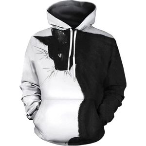 Hoodie poes - maat XXS - vest - sweater - outdoortrui - trui - sweatshirt - zwart - wit