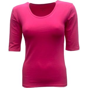MOOI! Company - Dames T-shirt Joyce - mouwtje tot de elleboog - Aansluitend model - Kleur Carmin Rose - L