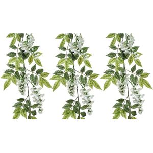 Decoris Planten slinger - 3x - wisteria - wit - 150 cm - kunstplant