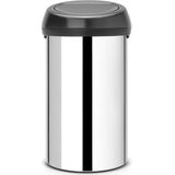 Brabantia Touch Bin Prullenbak - 60 liter - Brilliant Steel / Matt Black deksel