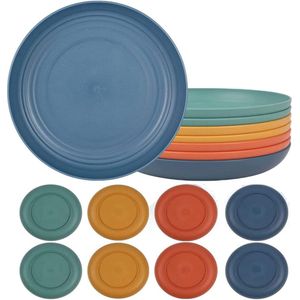 8-delige 20 cm platte borden voor campers, feestjes, picknicks, camping, gezond, onbreekbaar bord van plastic, lichte borden voor salade, cake/dinerborden