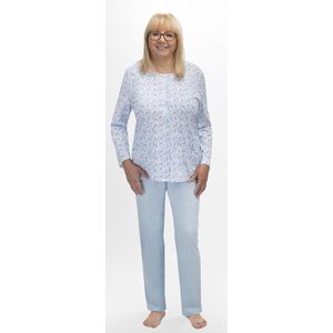Martel Maria dames pyjama - lange mouwen- wit/lichtblauw- 100 % katoen 4XL