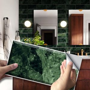 Wandtegelstickers voor woondecoratie - zelfklevend - 27 stuks - groene smaragd - marmeren baksteen