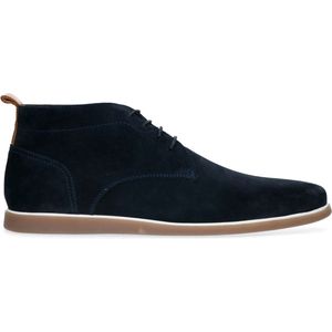 Manfield - Heren - Donkerblauwe suède veterboots - Maat 45