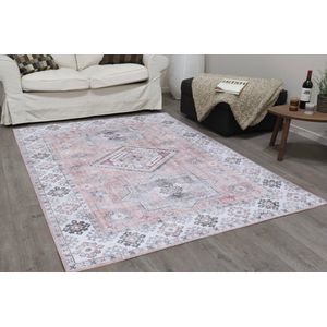 Vercai Rugs Fenix Collectie - Laagpolig Vloerkleed - Modern Tapijt met Vintage Ontwerp - Chenille - Blush - 80x150 cm