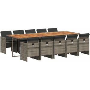 vidaXL Tuinset - Tuinsets - Loungeset - Tuintafel - 11-delige Tuinset met kussens poly rattan grijs