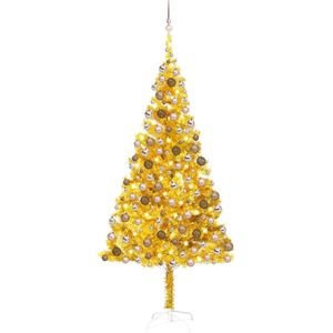 vidaXL - Kunstkerstboom - met - verlichting - en - kerstballen - 240 - cm - PET - goud