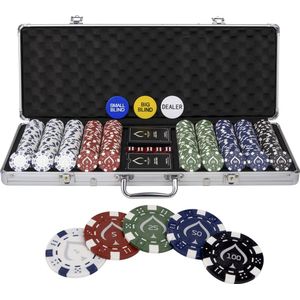 Texas' Finest Silver Pokerset - Inclusief E-Book - 500 Pokerchips - Casino Speelkaarten - Poker - Poker Fiches