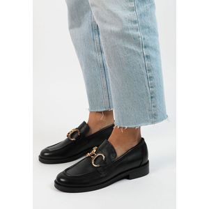 Sacha - Dames - Zwarte leren loafers met goudkleurige chain - Maat 38