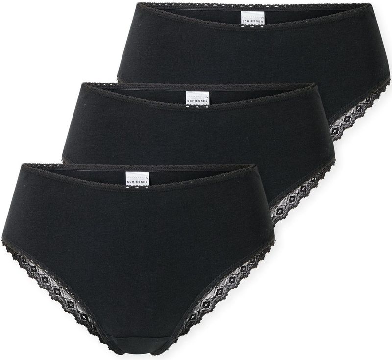 Schiesser Braziliaanse set van 3 kanten zwart - Moderne Multipacks Dames Onderbroek - zwart