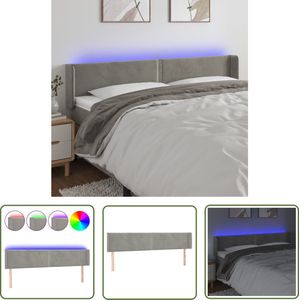 The Living Store Hoofdbord LED 183x16x78/88 cm fluweel lichtgrijs - Hoofd Bord Led - Hoofdbord Grijs - Fluweel Hoofdbord - Verlicht Hoofdbord - Hoofdbord Met Lampjes