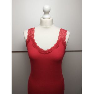 Dames singlet stretch tank top Odette met kanten bandjes rood M/L