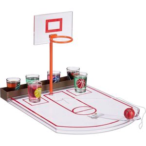 Relaxdays basketbal drinkspel met 6 glaasjes - zuipspel - drankspel basket - shotglas game