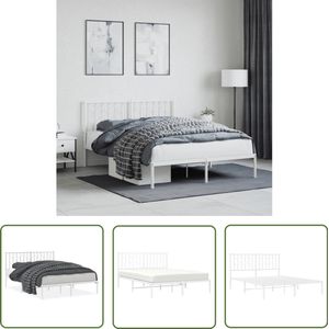 vidaXL Houten Bed - Bed Frame - Bedframe met hoofdbord metaal wit 140x190 cm - Metalen Bed - Tweepersoonsbed - King Size Bed