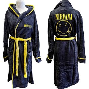 Nirvana - Yellow Happy Face Badjas - S/M - Zwart