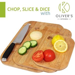 Oliver's Kitchen ® 3x Set Houten Snijplanken - Verschillende Maten Voor Elke Gelegenheid - Mooi Ontwerp, Duurzaam & Slijtvast - 100% Biologische Bamboe Snijplanken - Eenvoudig Schoon Te Maken