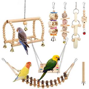 Speelgoed voor vogels, papegaaispeelgoed, 8 stuks, speelgoed, vogelspeelgoed, parkieten, vogel voor de kooi, schommel, kauwspeelgoed, kleurrijk, hangende bel voor contouren valkparkieten, liefdesvogels