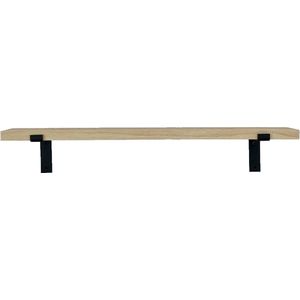 GoudmetHout Massief Eiken Wandplank - 80x15 cm - Industriële Plankdragers L-vorm - Staal - Mat Zwart