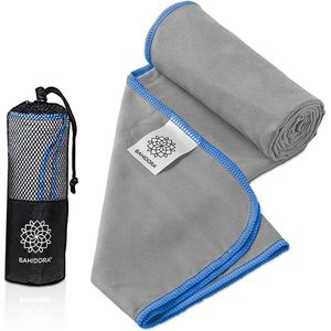 Bahidora® Microvezel handdoek in 16 kleuren, sneldrogende reishanddoek met zakje en ophanglus, ultralichte en compacte outdoor handdoek (set 40x80 cm + 80x160 cm, grijs/blauw)