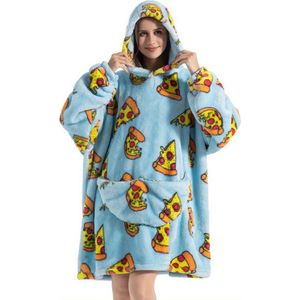 Hoodie Deken Met Mouwen - Plaid - Knuffeldeken - Onesie - Fleece Blanket - Dames - Heren - Kinderen - Extra Zacht & Warm - Pizza