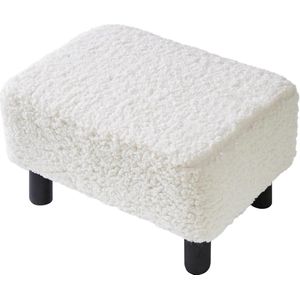 Rechthoekige Ottomaanse voetenbank met stabiele houten poten - Modern teddyfleece materiaal - Verander schoenenkruk voor woonkamer - Slaapkamer 42 × 29 × 24 cm - Wit RF-BD216