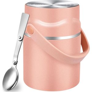 Thermocontainer voor eten, 600 ml - 316 roestvrij staal, thermobeker voor eten met opvouwbare lepel, voor volwassenen, vacuüm-geïsoleerde soepen, thermosbeker, lekvrij, warmtecontainer voor