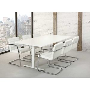 ABC Kantoormeubelen rechthoekige vergadertafel teez design 200x100cm bladkleur wit framekleur wit (ral9010)