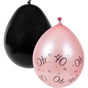 Ballonnen | 40 Jaar | 8 stuks | Zwart - Roze