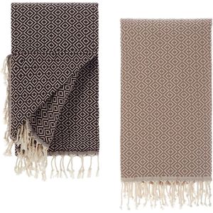 Saunahanddoek beige bruin 2 stuks, saunakilt voor dames en heren, strandhanddoek, saunahanddoek, picknickdeken, hamamdoek, XXL strandhanddoek, badhanddoek 100 x 180 cm