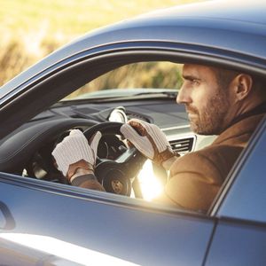 Bruine en Ivoorkleurige Autohandschoenen van Schapenleer voor Touchscreens