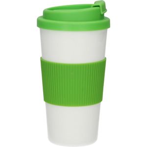 Thermo Koffie en Theebeker voor Onderweg wit groen – 18x9x9cm | Thermokop voor het Meenemen van Koffie of Thee | Thermo mok | Houdt uw Koffie Warm tijdens het Rijden