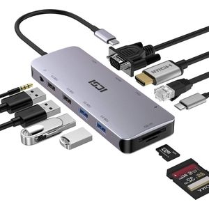 11-in-1 multiport Thunderbolt 3 Adapter met HDMI VGA Ethernet 4 USB-poorten 100W PD - voor computers MacBook HP Dell Surface