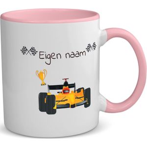 Akyol - formule 1 met eigen naam - koffiemok - theemok - roze - Sport - formule 1 fans - liefhebber - cadeau - verjaardag - geschenk - gepersonaliseerde mok - jongens en meisjes - 350 ML inhoud