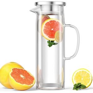 1,5 liter 51 ounce glazen karaf, waterkaraf, glazen karaf met deksel, glazen kan, waterkaraf met deksel