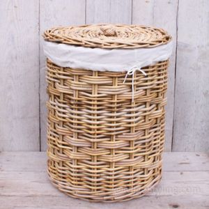 Migo Styling - Wasmand rond - Met binnenzak - Met Deksel - Riet - Rotan - Naturel - Dia46xH60 cm