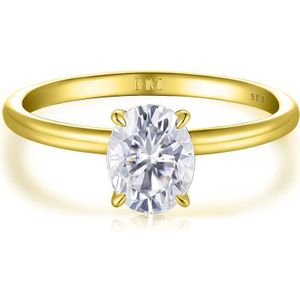 Mystique - 18k Geelgouden Ovale Solitaire Moissanite Ring met Hidden Halo | Wedfit - 2.1 karaat