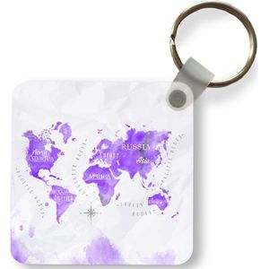 Sleutelhanger - Uitdeelcadeautjes - Wereldkaarten - Olieverf - Paars - Plastic