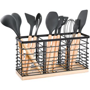 Unyqoos ® Stijlvolle Keukengerei Organizer met Grote Capaciteit en Houten Basis voor Modern Keukenwerkblad