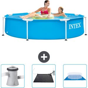 Intex Rond Frame Zwembad - 244 x 51 cm - Blauw - Inclusief Zwembadfilterpomp - Solar Mat - Grondzeil