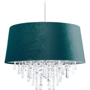 Relaxdays hanglamp met kristallen - fluwelen lampenkap - plafondlamp - diverse kleuren - groen