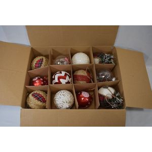 ZoeZo Design - 12 stuks - kerstbal - kerstballen - doos met 12 stuks - glas - kunststof - jute - rood - wit - groen - Ø 8 cm