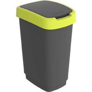 Rotho Twist Swing - Afvalbak 25L met klapdeksel - Recycling afvalverzamelaar - BPA-vrij - Zwart/Limoen