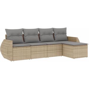 vidaXL - 5-delige - Loungeset - met - kussens - poly - rattan - beige